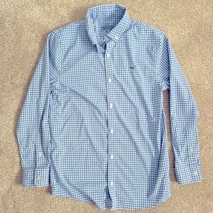 vineyard vines Kids' Gingham Performance Whale Button-Down Shirt in Cornflower